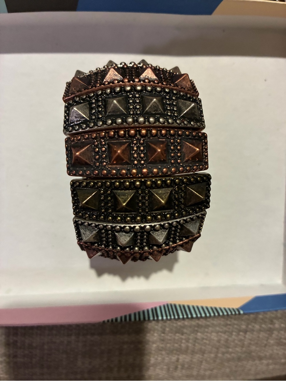 Studded Multi-Tone Metal Cuff Bracelet - Women Jewelry